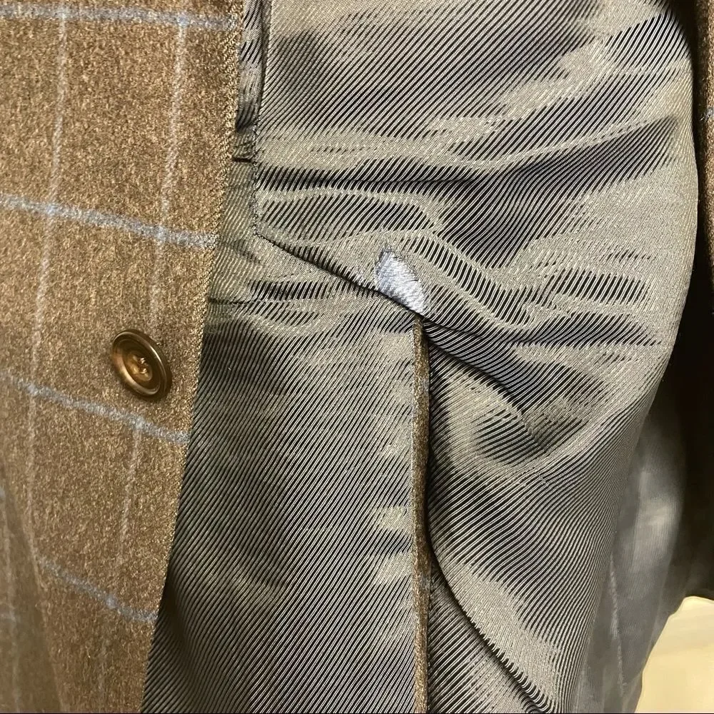 CAMBRIDGE Cashmere Button Front Blazer Brown Blue 48R